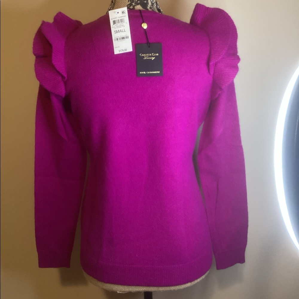 Charter Club Cashmere Sweater in Desert Sunrise Fuchsia Sz S - Picture 2 of 5